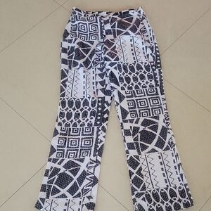 Cache Black and White Geometric Pants